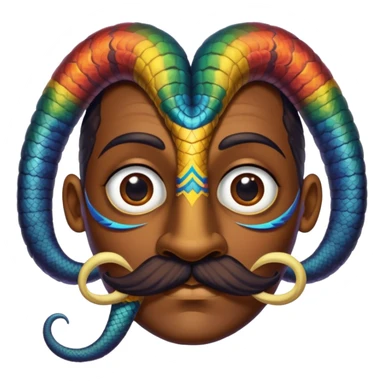Oxumarê, African rainbow serpent deity with human face, having only a mustache (no beard on the sides) and a beauty mark on the left side below the lip sticker