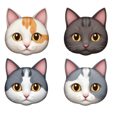 4 different coloured short haired cats including; a dark brown and white cat, and a dark grey and white  sticker
