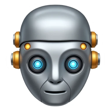 A friendly robot face with a glowing brain sticker