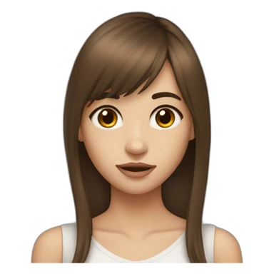 long brown hair skinny girl with long side bangs, thin face and makeup from head to chest sticker