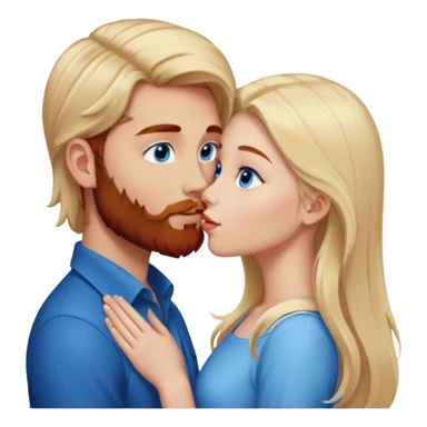 Long-pale-blonde hair, beautiful girl with blue eyes facing, kissing reddish-brown hair-beard boy blue eyed white guy sticker
