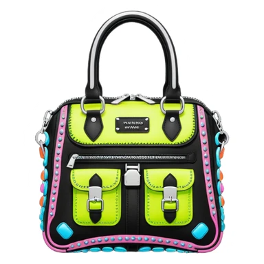 Ultra realistic Alexander Wang bag, in an futuristic neon vivid style with highly detailed embellishments, 8k hd quailty  sticker