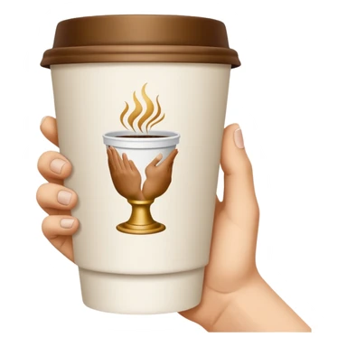 una mano con un bicchiere di carta con dipinto sopra le mani della creazione di adamo
 sticker