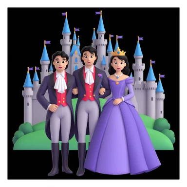 prince and princess Disney dress close up photo in castle background sticker