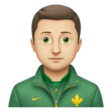 Photorealistic Vladimir Zelensky. green jacket sticker