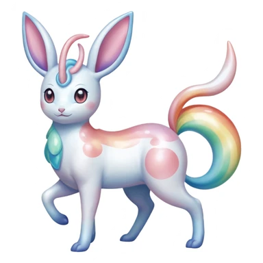 Pearlescent Milky-White Opalescent Rainbow-Tinted Soft-Glowing Celestial Sylveon-Milotic-Cresselia-Fakémon-creature (full body) sticker