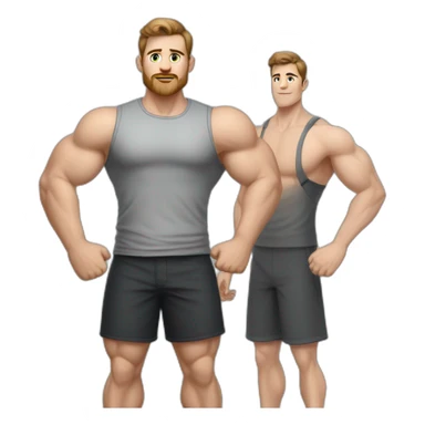 Full height realistic Actively gesturing with hands Pale skinned Fit Man With the biceps and brown hair in dark gray Sleeveless Mike, black oversize sports shorts, watch and white Sneakers sticker