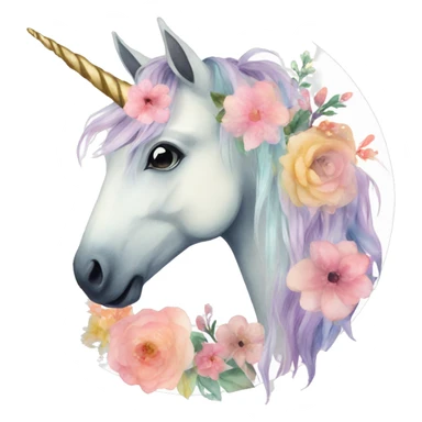 Watercolor floral unicorn sticker