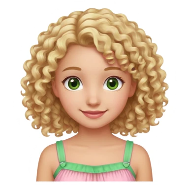 smiling girl with blonde curly hair and brown/Green eyes in a pink summer dress sticker