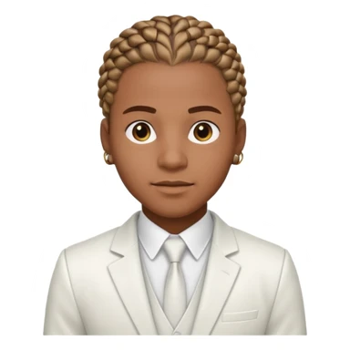 a young black guy with cornrow braids wearing a full white suit sticker