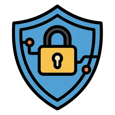 shield with a lock and subtle digital circuit lines, clean lines, professional, for an information and cybersecurity expert sticker