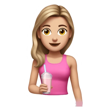 Brown straight haired white girl in pink croptop drinking protein shake sticker