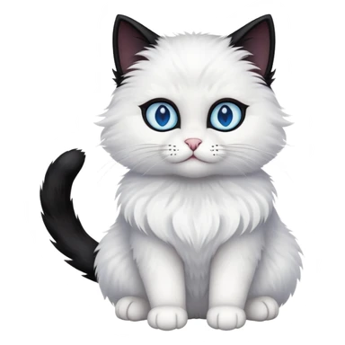black cat with blue eyes, fluffy, white chest and white face sticker