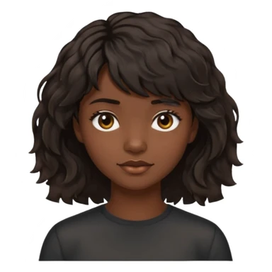 À emoji that don’t smile Dark brown thick hair, medium-length textured top with loose natural waves, short tapered sides, soft messy fringe, natural volume sticker