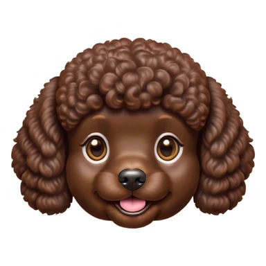 Cinematic Cute Chocolate Poodle Portrait Emoji, Head tilted playfully and inquisitively, showcasing a bouncy, curly chocolate Fur with a healthy sheen, round, sparkling brown eyes filled with curiosity, Simplified yet irresistibly adorable features, highly detailed, glowing with a warm, friendly glow, high shine, affectionate and lively, stylized with a touch of whimsy, bright and endearing, soft glowing outline, capturing the essence of a mischievous yet loving companion, so playful it feels like it could bounce out of the screen and into your arms! sticker