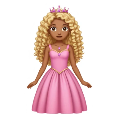 Brown skin princess with blonde curly long hair pink dress adult sticker