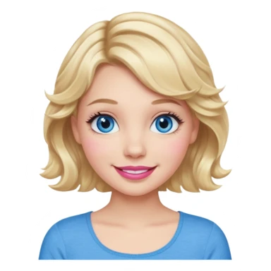 Girl Blonde short wavy hair,  blue eyes, cute blue top, long lashes, pink lips, 👄 big smile  sticker