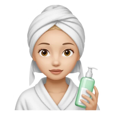 A gril that her head covered with towel and skincare plis hide the hair and this girl shuold be using a skincare product sticker