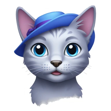 purple haired cat in blue hat blue eyes  sticker