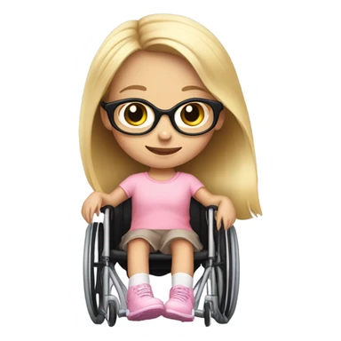 8 year old girl with light pink glasses and long blonde hair in black wheelchair  sticker