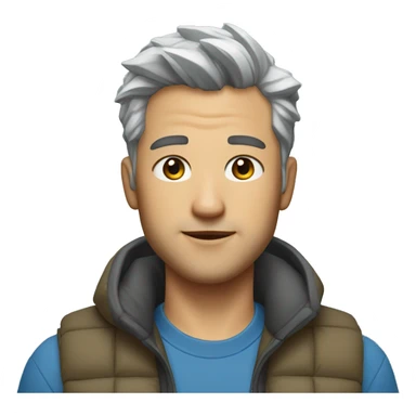 Finance bro with light grey short spike hair and mountain hardwared puffer vest over blue shirt sticker