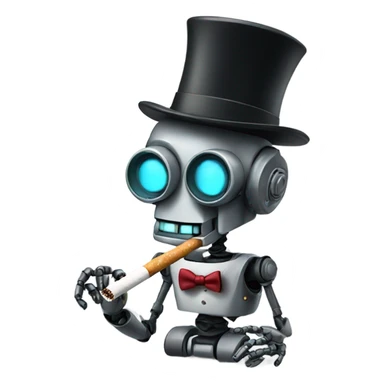 Robot wearing a top hat smoking a joint sticker