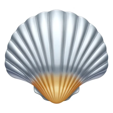 A seashell emoji made of polished silver chrome, smooth curved surface, reflective metallic highlights, elegant minimal design, iOS emoji style, centered, clean white background, soft lighting sticker