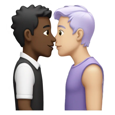 Two men kissing, one of the white with lavender hair and the other person is black with black hair  sticker