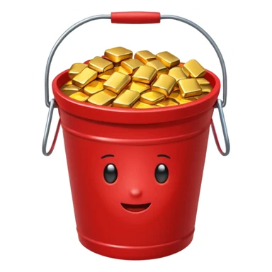 A red bucket full of gold sticker