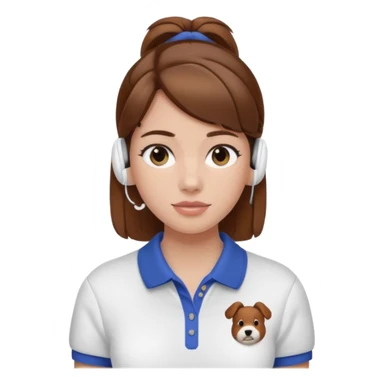 Girl with brown hair with airpods wearing a wegmans polo sticker