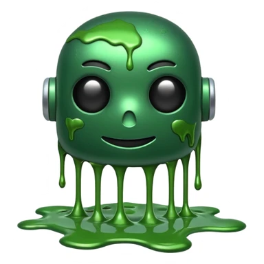 An emoji of a green robot melting away covered in thick green sludge sticker