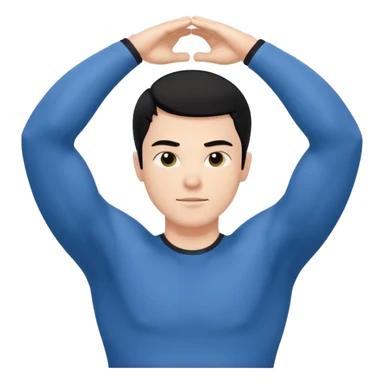 Hombre blanco pelinegro haciendo ejercicio de estiramiento de brazos sticker