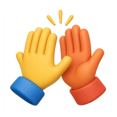 Two hands high-fiving, 3D Emoji style, transparent background, same posture as the reference image sticker