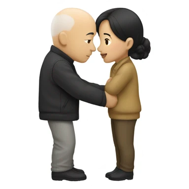 Asian girl dark hair kissing white bald man sticker