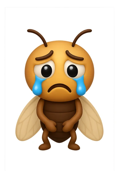 EMOJI STILE IPHONE 3D DI una cicala triste che si tocca le cosce e piange perché non le piace il suo fisico, posa frontale, fagli anche la parte bianca degli, non solo la pupilla sticker