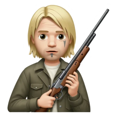 Kurt Cobain holds a double-barreled shotgun with the barrel in his mouth sticker