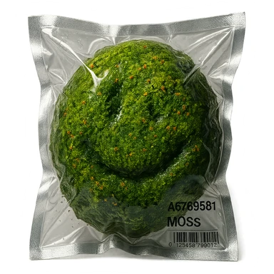 mossy rock with abundant moss and tiny colorful flowers, shiny and inflated sticker