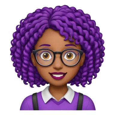 nerd emoji like with glasses showing only her 2 buck teeth but it’s a black girl with purple black curly hair no shoulders sticker
