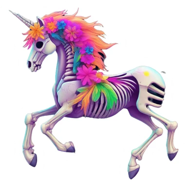Neon Zombie Pegasus unicorn skeleton psychedelic flowers floral groovy art neon rave raving sticker