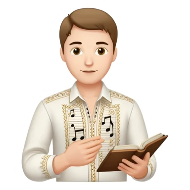 A guy in a white Ukrainian embroidered shirt holds musical notes in his hand sticker