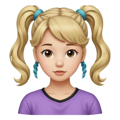 Teenage girl, wearing a cute and aesthetic outfit, with her hair tied up in a high ponytail, and with side bangs also front bangs, her hair wavy sticker