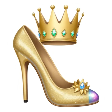 stylish high heel shoe with sparkles and a crown, representing girlboss energy, apple emoji style, for a phone case sticker