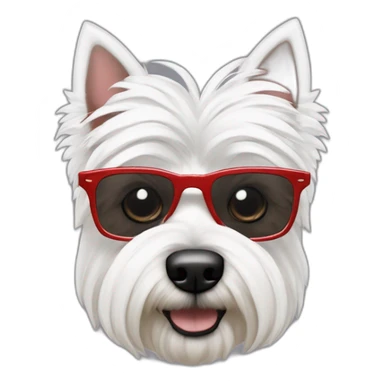 Hombre pelo de punta con gafas con montura roja con un perro westie sticker