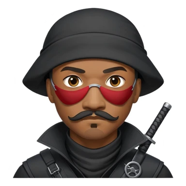 african-american mustache mercenary black asymmetrical eyepatch ninja hacker terminal command center sticker