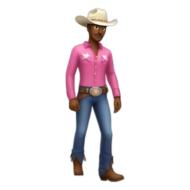 cowboy with fluffy pink cowboy hat and line dancing sticker