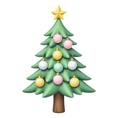 a pastel green christmas tree with pastel ping and white christmas orbs and a yellow star sticker
