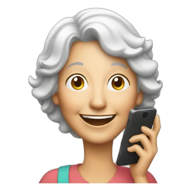 happy older woman with a phone  sticker