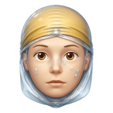 Human head completely wrapped in plastic wrap, air bubbles under surface. sticker