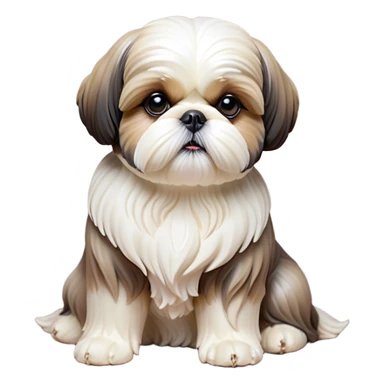 Cinematic Noble Shih Tzu Portrait Emoji, Poised and elegant, with a luxurious, flowing fur in refined muted tones, delicate features and wise, gentle eyes, simplified yet meticulously detailed, glowing with a soft, regal radiance, high shine, exuding quiet dignity and timeless charm, soft glowing outline, capturing the essence of a noble Shih Tzu that epitomizes refined poise! sticker