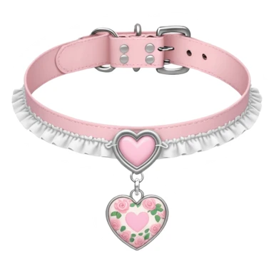 Pastel-baby-rose-pink Lolita-styled aesthetic cute kawaii choker-collar-necklace adorned with with white frills, roses, and heart pattern fabric  sticker